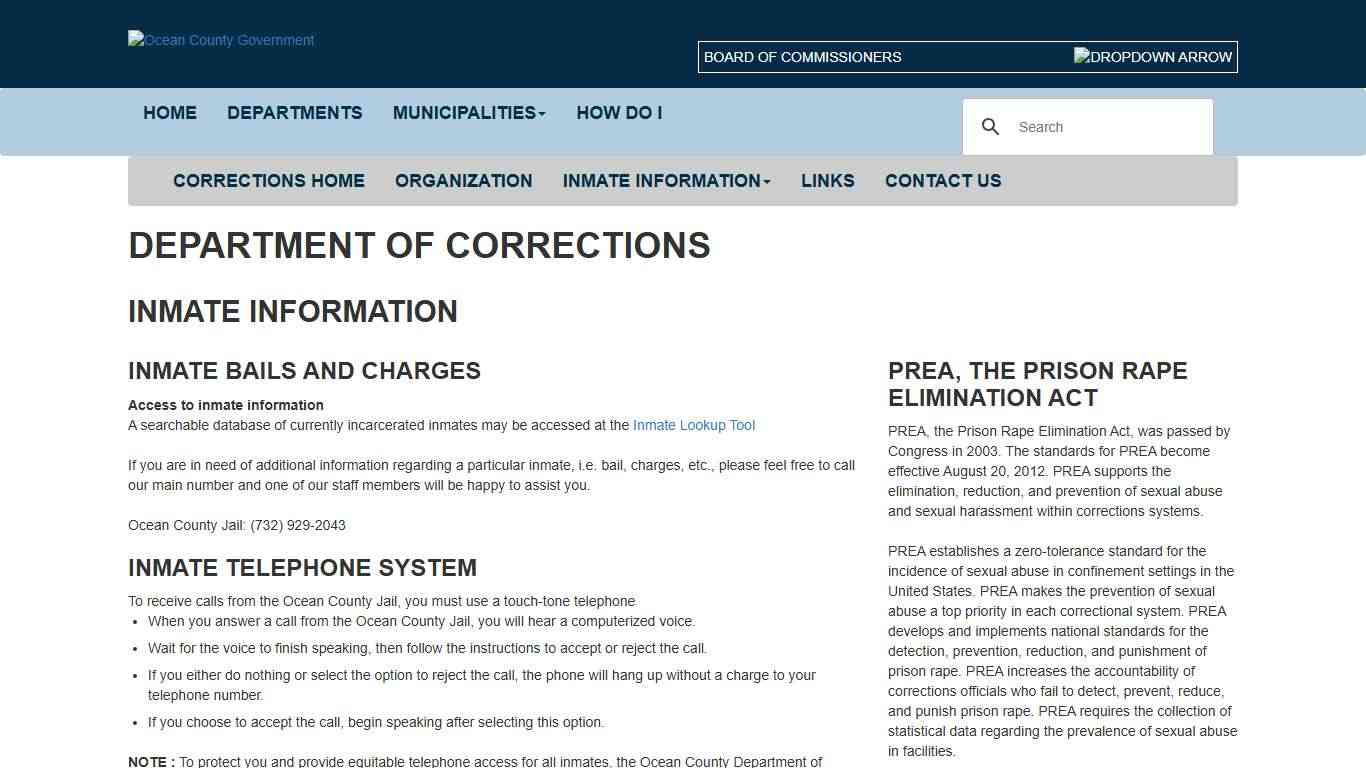 Inmate Information Ocean County Government