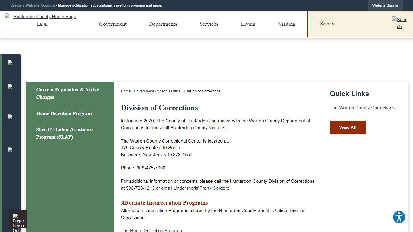 Division of Corrections Hunterdon County, NJ