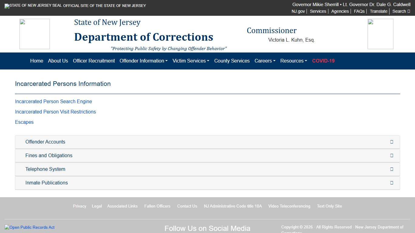 The Official Website for the New Jersey Department of Corrections Offender Information