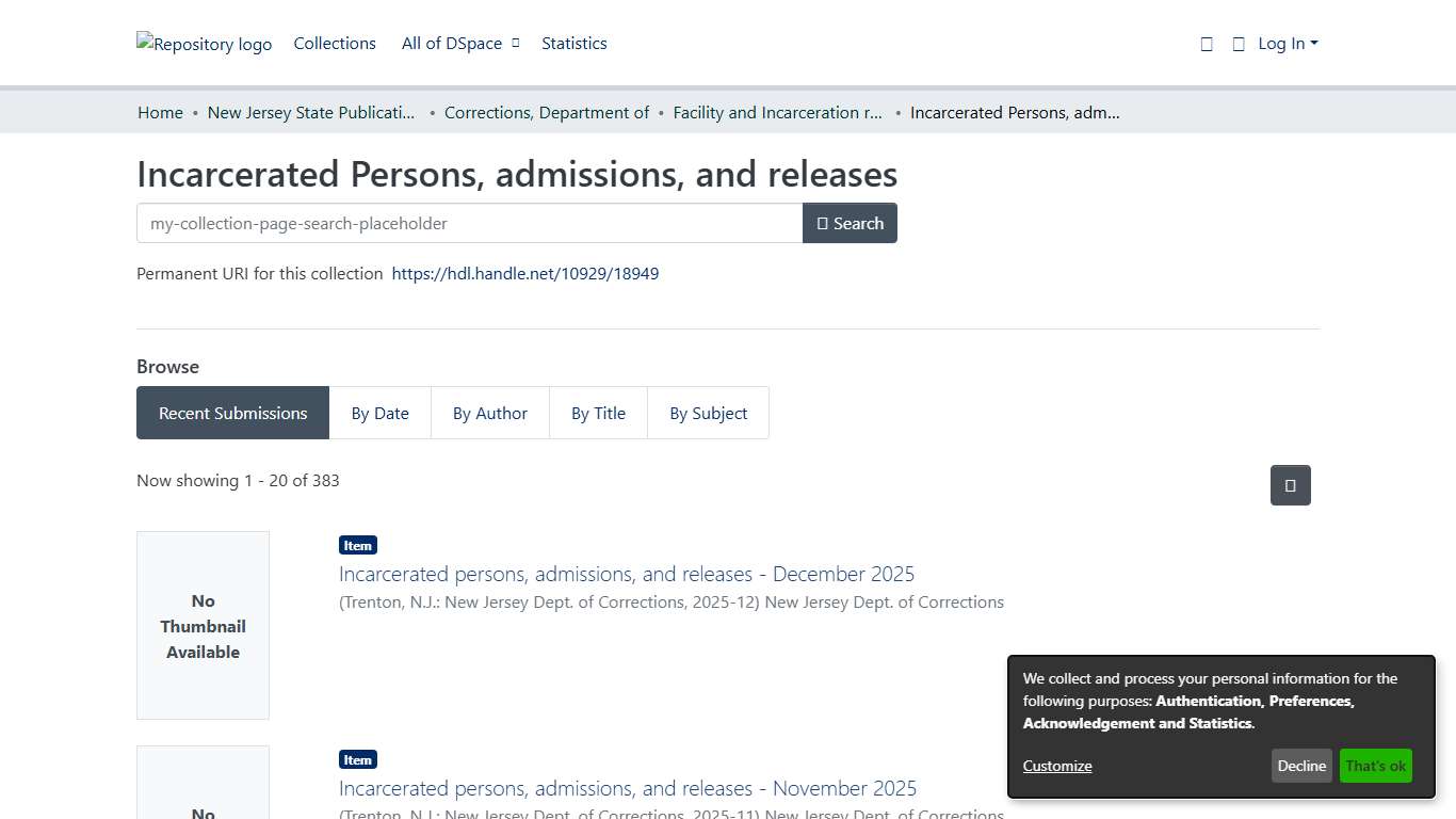 Incarcerated Persons, admissions, and releases