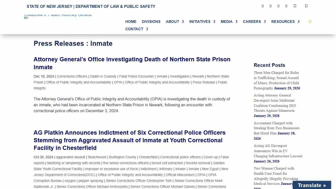 Inmate Archives - New Jersey Office of Attorney General