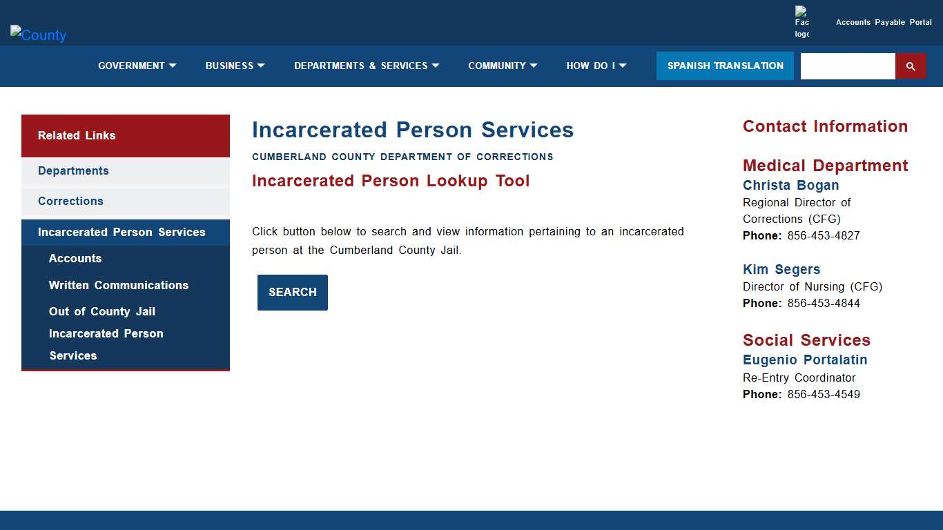 Incarcerated Person Services - Cumberland County, New Jersey (NJ)